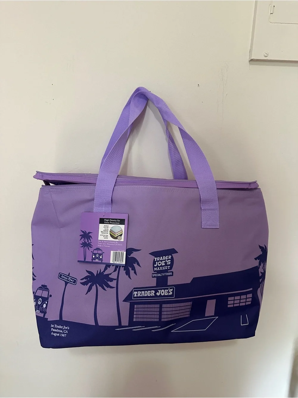 Lavender Canvas Tote Bag with Coastal Print TJS INSULATED COLELCTION